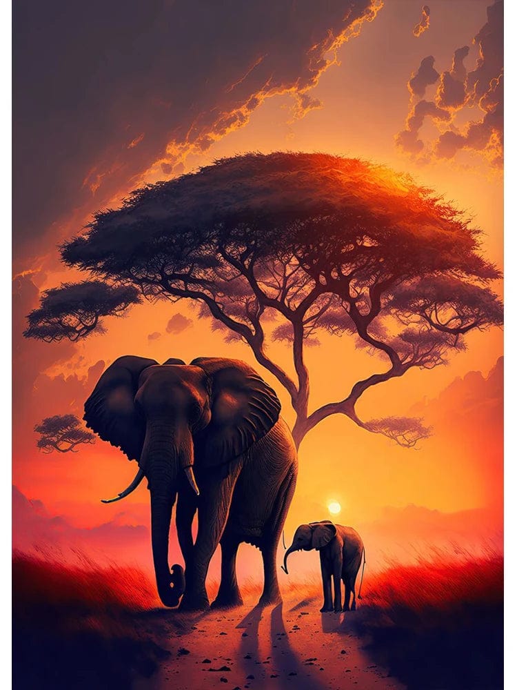 Canvanation J / 40x50cm Affiche Abstrait Elephant Coucher De Soleil