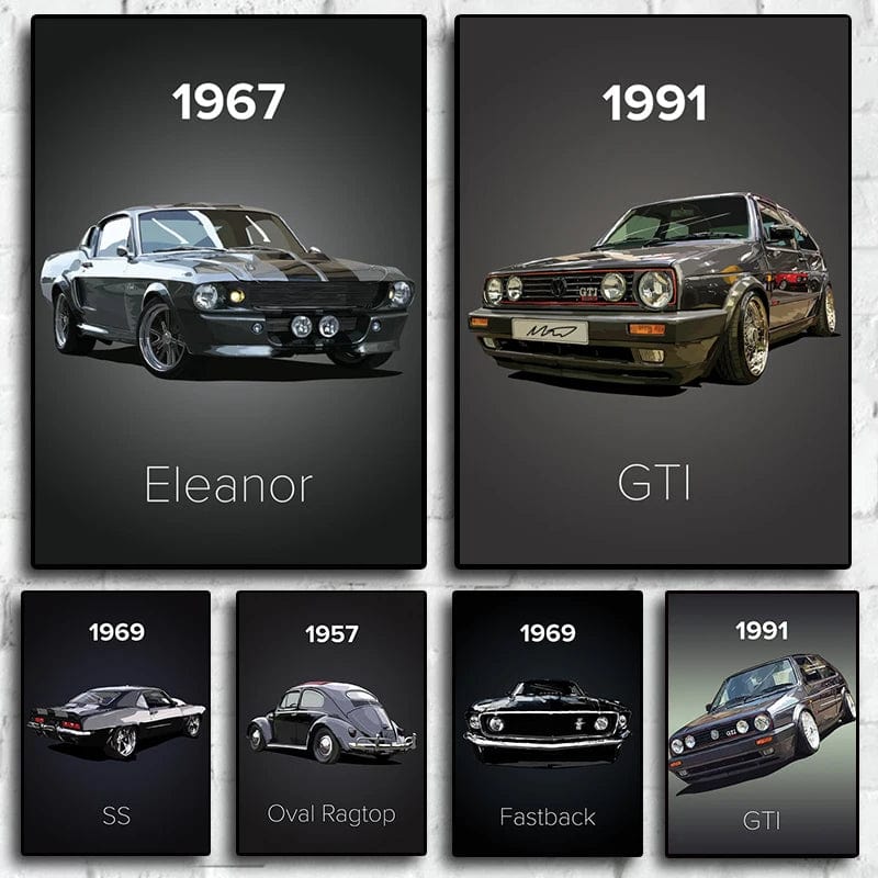 Canvanation Affiche Voiture Vintage Mustang Golf SS