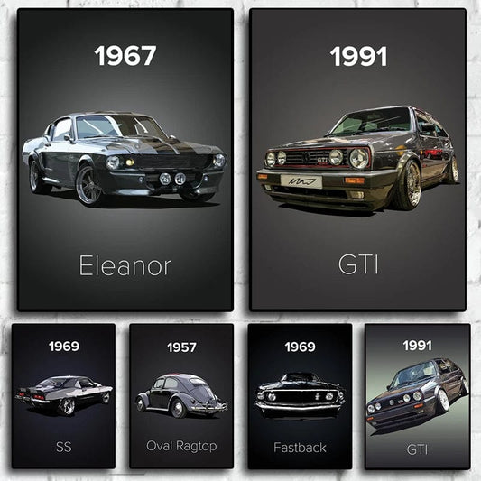 Canvanation Affiche Voiture Vintage Mustang Golf SS