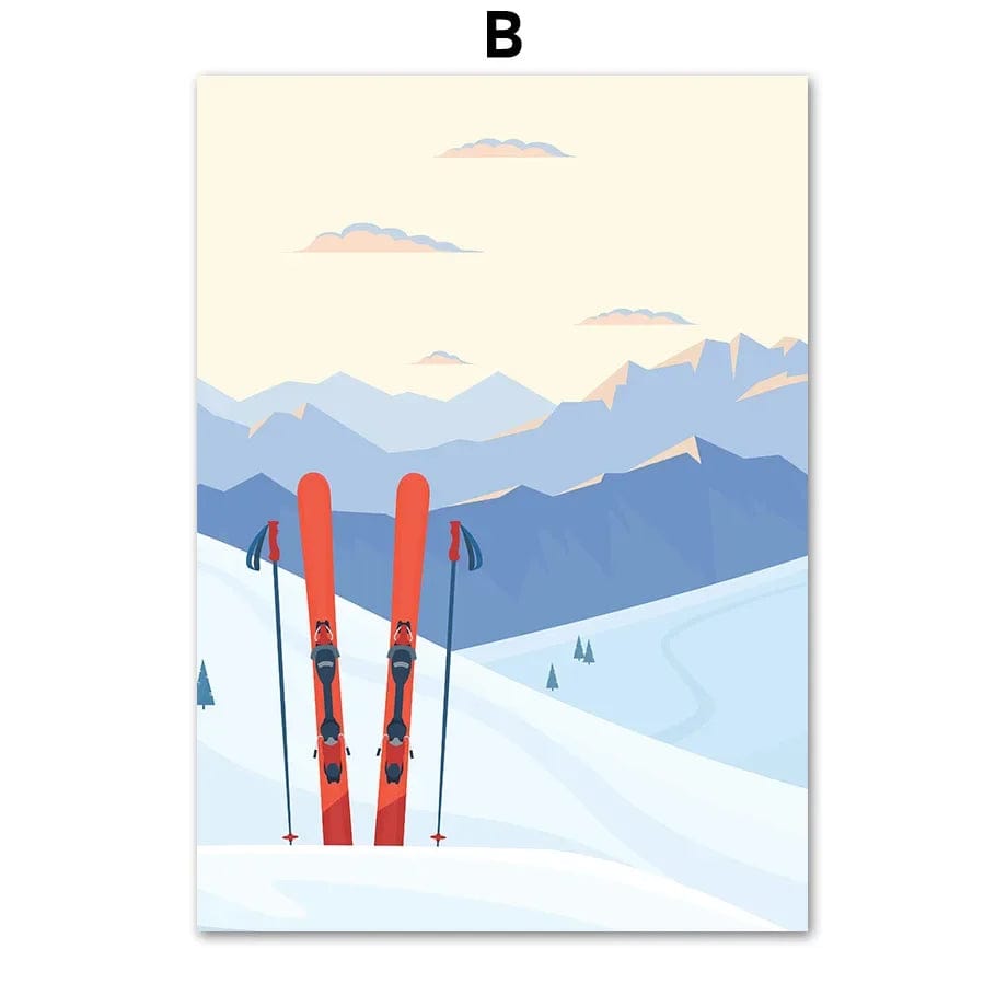Canvanation B / 40x60 cm Poster Vintage Ski Minimaliste Snowboard Montagne