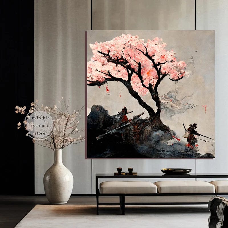 Canvanation Poster Japonais Samouraï japonais en fleurs de cerisier roses