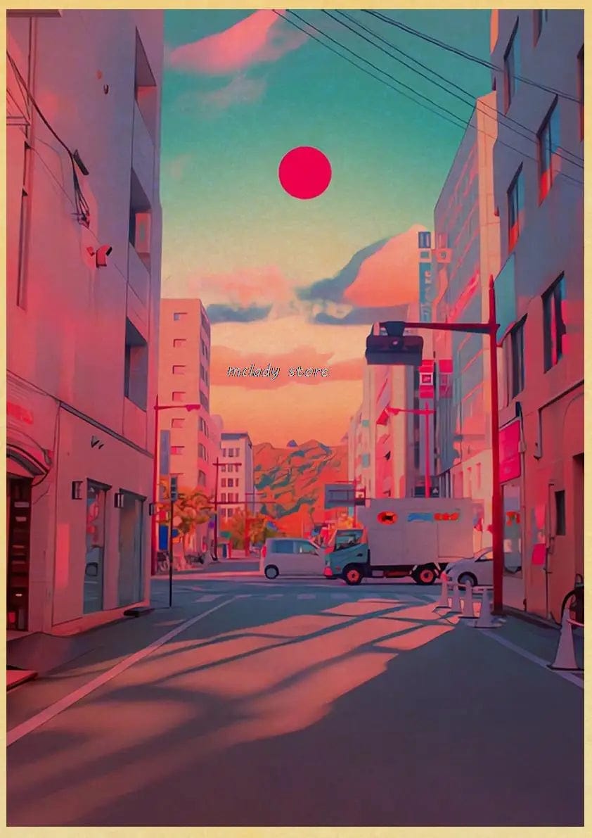 Canvanation L212 18 / 30X21CM Poster Ville Vintage Japon Ville De Nuit
