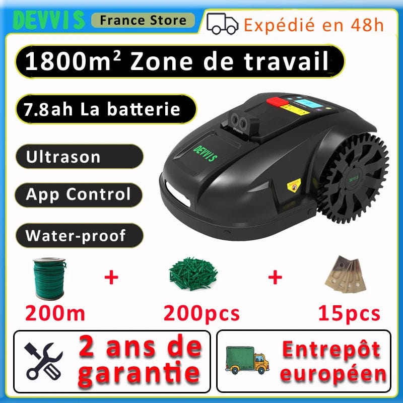Canvanation 200m and 200pcs / EU / france Tondeuse Robotisée Ecran Tactile DEVVIS E1800U – Vision Ultime 2024
