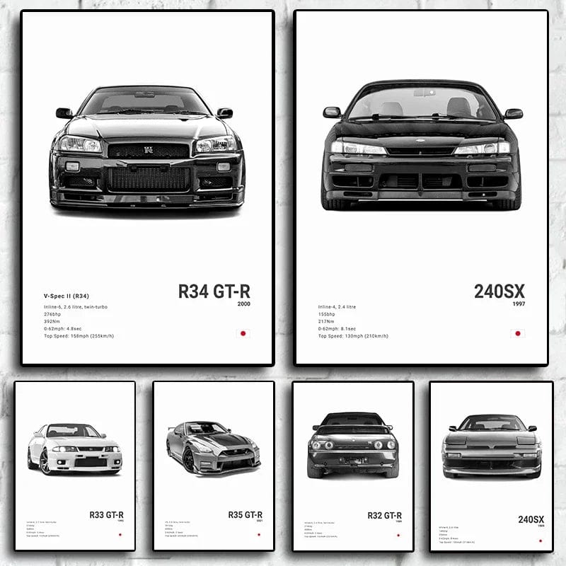 Canvanation Affiche Voiture Pop Noir Et Blanc Japon