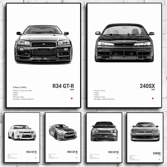 Canvanation Affiche Voiture Pop Noir Et Blanc Japon