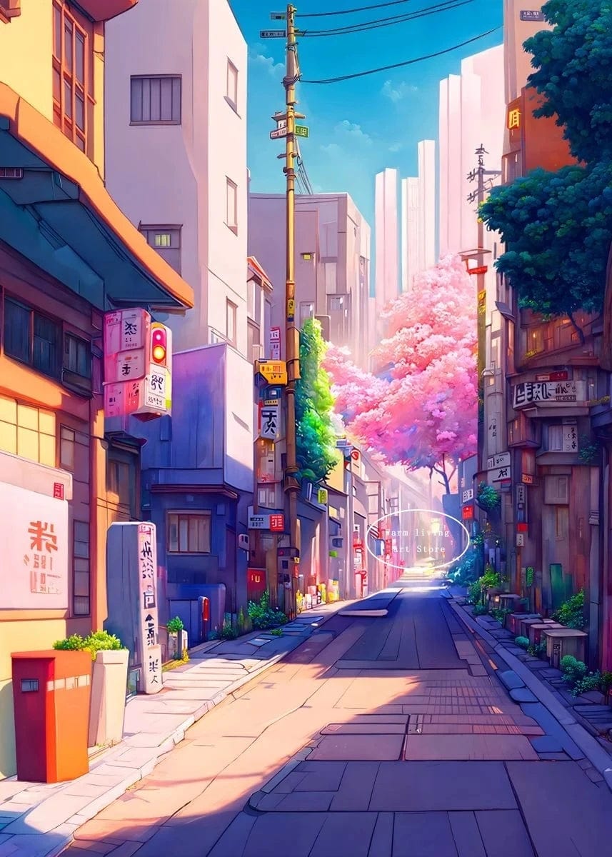 Canvanation 7 / 60X80cm Affiche Japonais De La Rue Tokyo de l'Anime Japonais Sakura