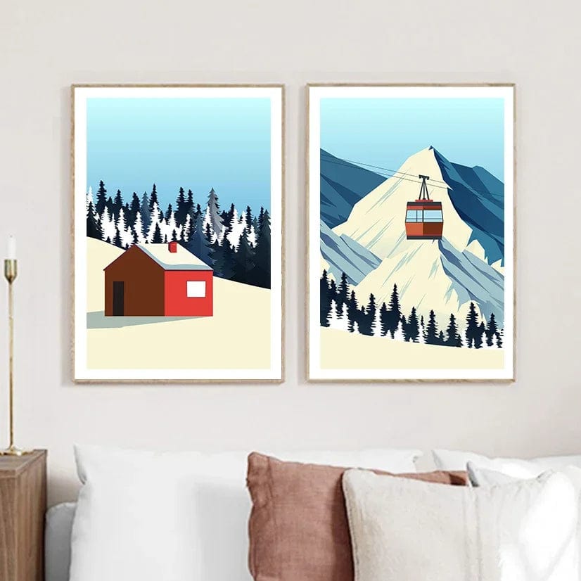 Canvanation Poster Vintage Ski Minimaliste Snowboard Montagne