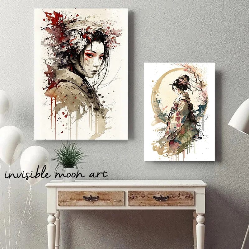 Canvanation Affiche Japonais d'une geisha en fleurs Sakura