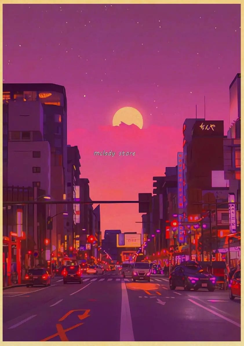 Canvanation L212 22 / 30X21CM Poster Ville Vintage Japon Ville De Nuit