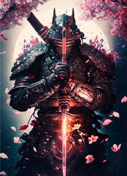 Canvanation VIOLET/紫罗兰 / 55x80cm Affiche Japonais Samurai Sakura Guerrier Coucher De Soleil