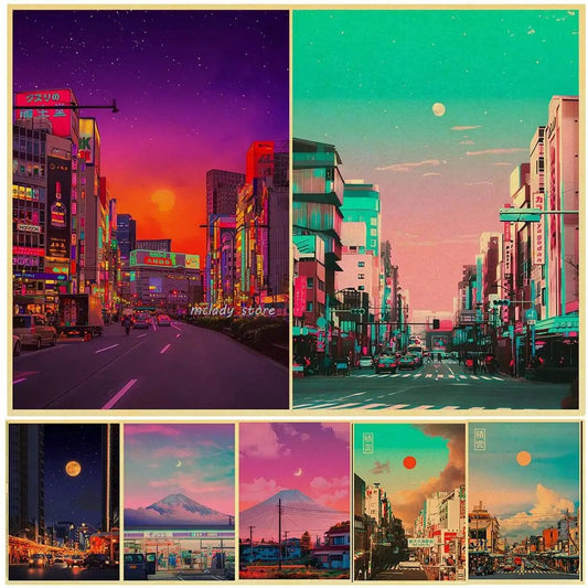 Canvanation Poster Ville Vintage Japon Ville De Nuit