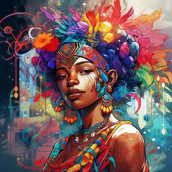 Canvanation 27 / 50x50cm Affiche Africain Femmes Et Enfants