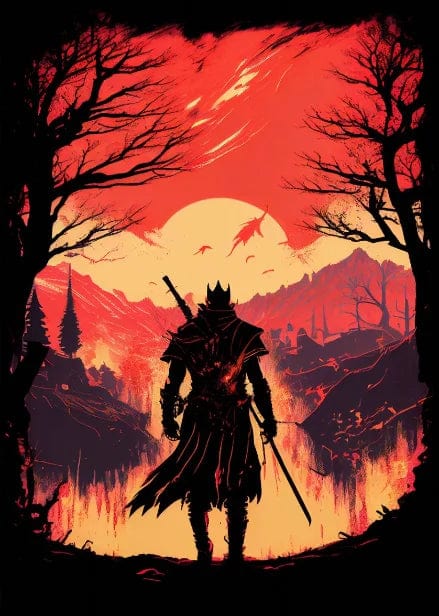 Canvanation Beige / 55x80cm Affiche Japonais Samurai Sakura Guerrier Coucher De Soleil