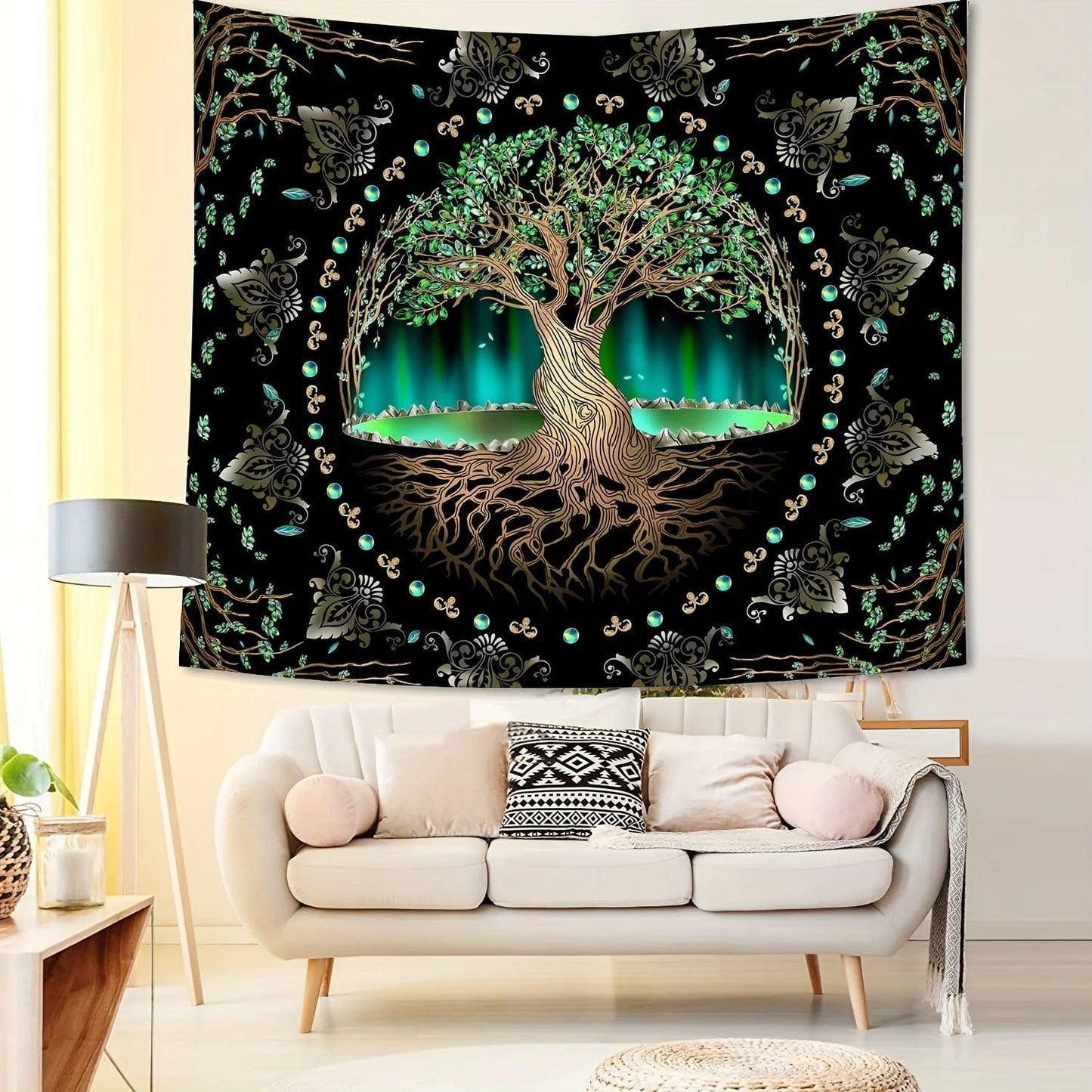 Canvanation Pattern 2 Tapisserie Arbre de vie Soleil Lune Etoiles Galaxie Colorée Hippie Psychédélique