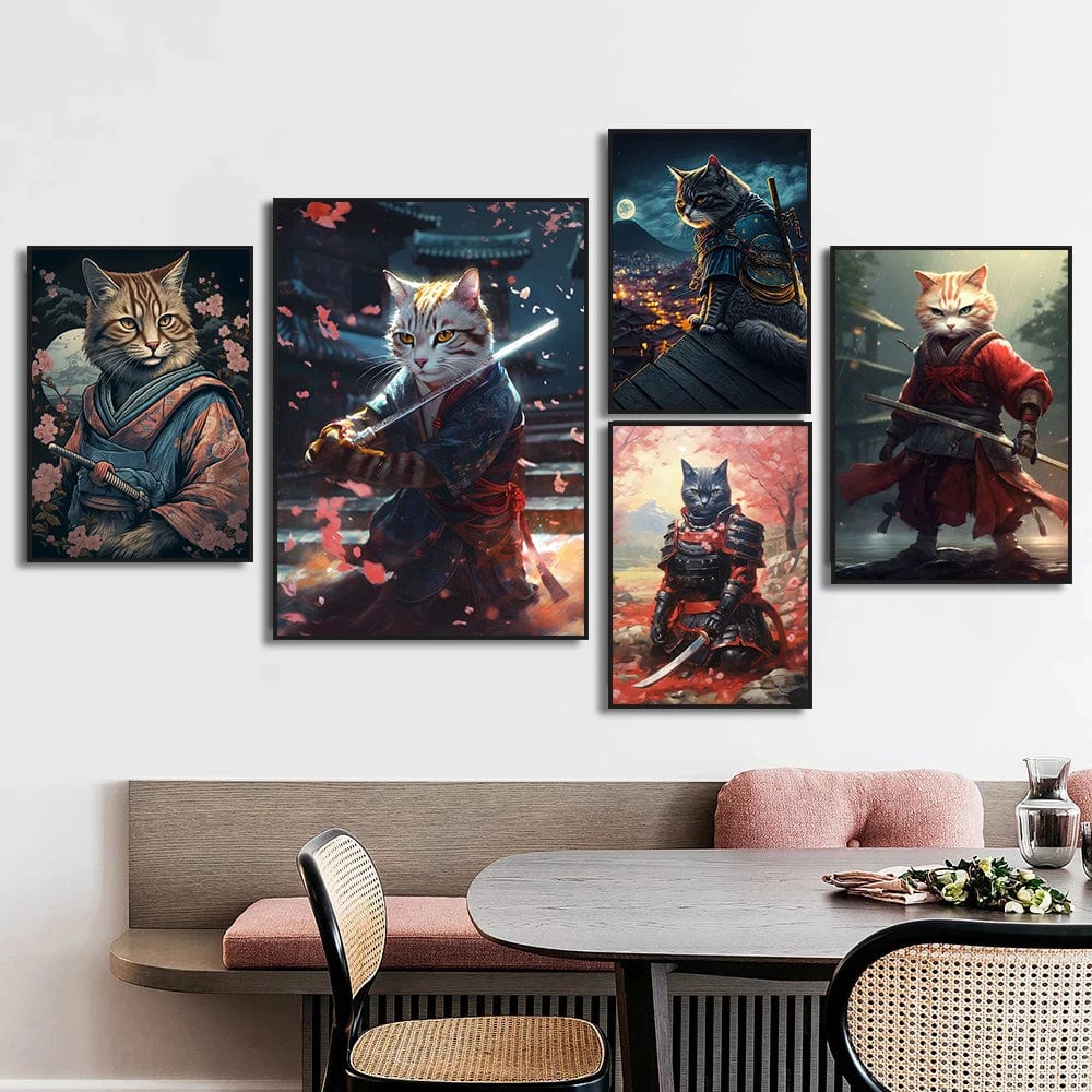 Canvanation Affiche Japonais Chat Samurai Katana Sakura