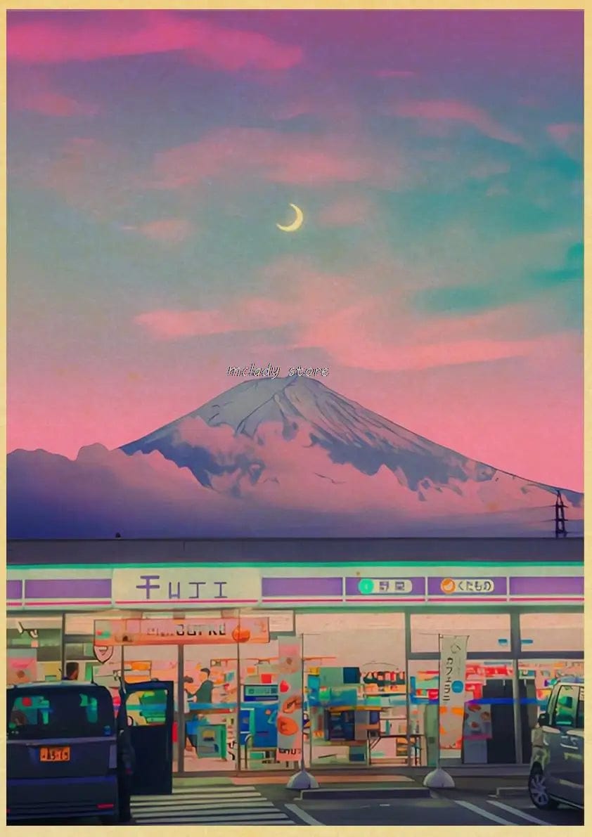 Canvanation L212 / 30X21CM Poster Ville Vintage Japon Ville De Nuit