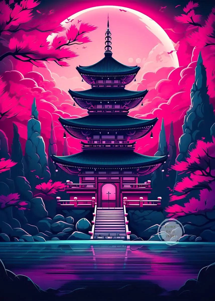 Canvanation 50X70cm / 18 Affiche Japonais Cerisiers En Fleurs Sakura Temple Japon Paysages Mont Fuji