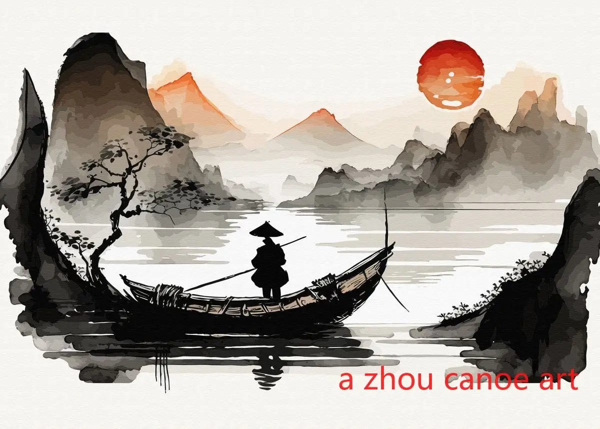 Canvanation 19 / 40X60cm Affiche Japonais Paysage Chinois Couple Oiseaux Forêt Montagne Rivière Poisson Carpe Koi