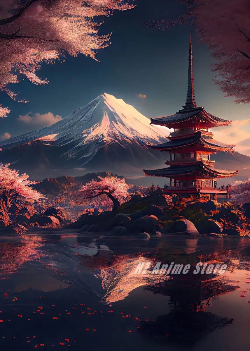 Canvanation 3 / 50X70cm Affiche Japonais Cerisier en fleur Sakura Lac Temple Japon