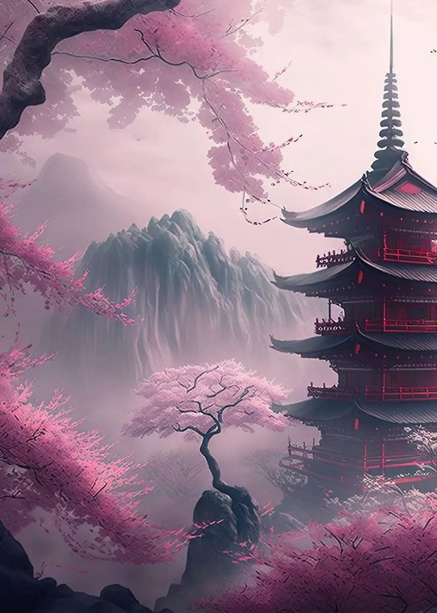 Canvanation 40X60cm / 10 Affiche Japonais Mural Moderne Sakura Et Mont Fuji