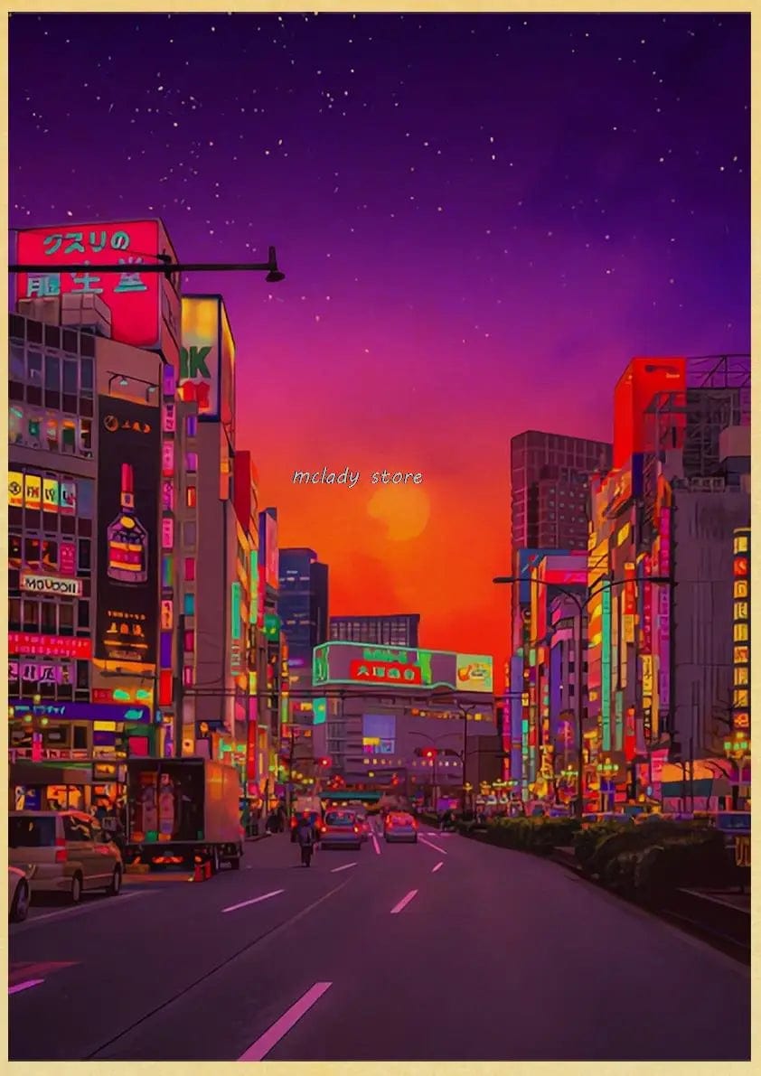 Canvanation L212 4 / 30X21CM Poster Ville Vintage Japon Ville De Nuit