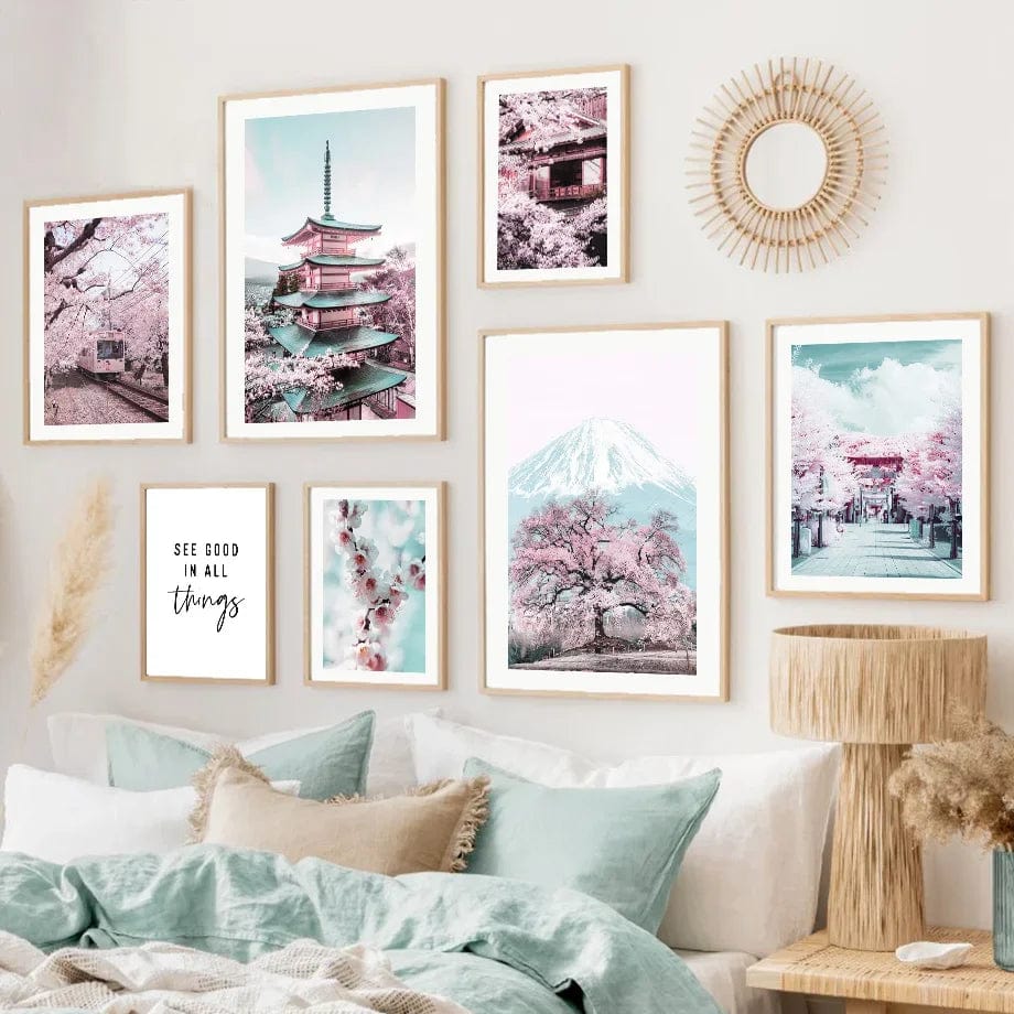 Canvanation Affiche Japonaise Mont Fuji Sakura rose