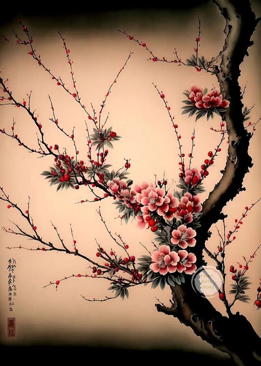Canvanation 50X70cm / 22 Affiche Japonais Cerisiers En Fleurs Sakura Temple Japon Paysages Mont Fuji