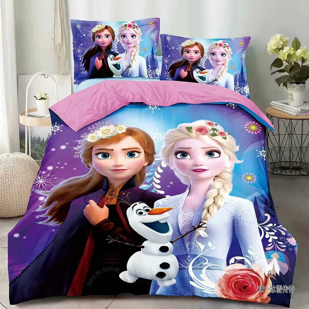 Canvanation 4 / Single(3pcs) 150 x 200 cm Housse De Couette - Disney Frozen Elsa Raiponce Princess Fille Garçon