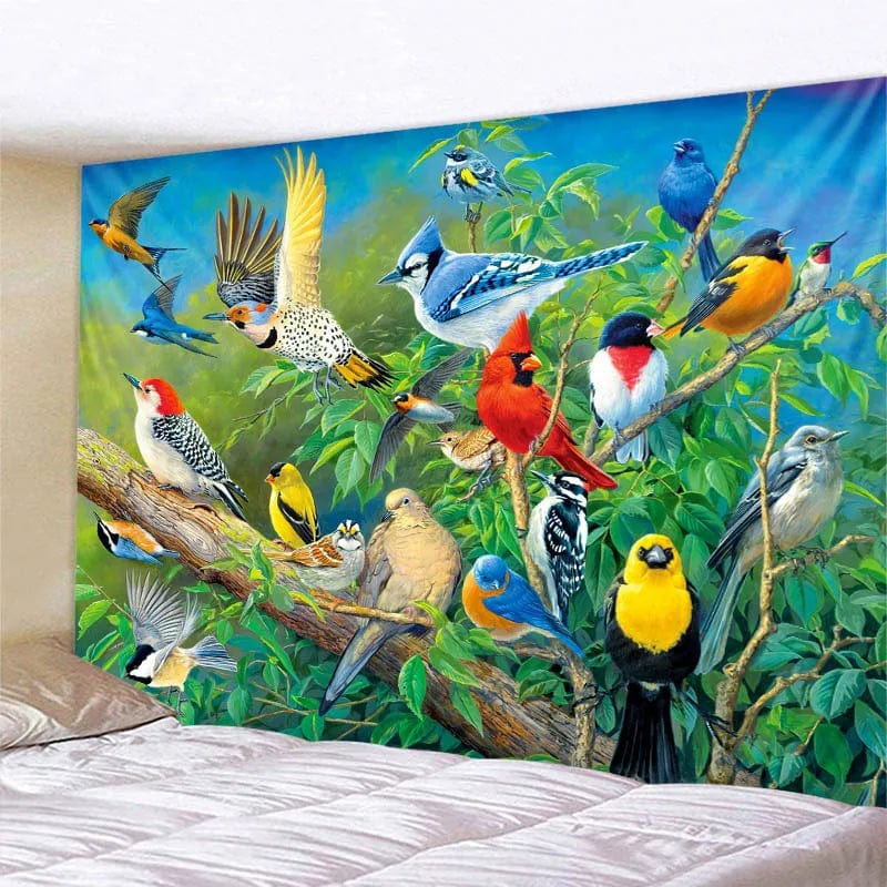 Canvanation Tapisserie d'Art Jungle Oiseau – Scène Psychédélique