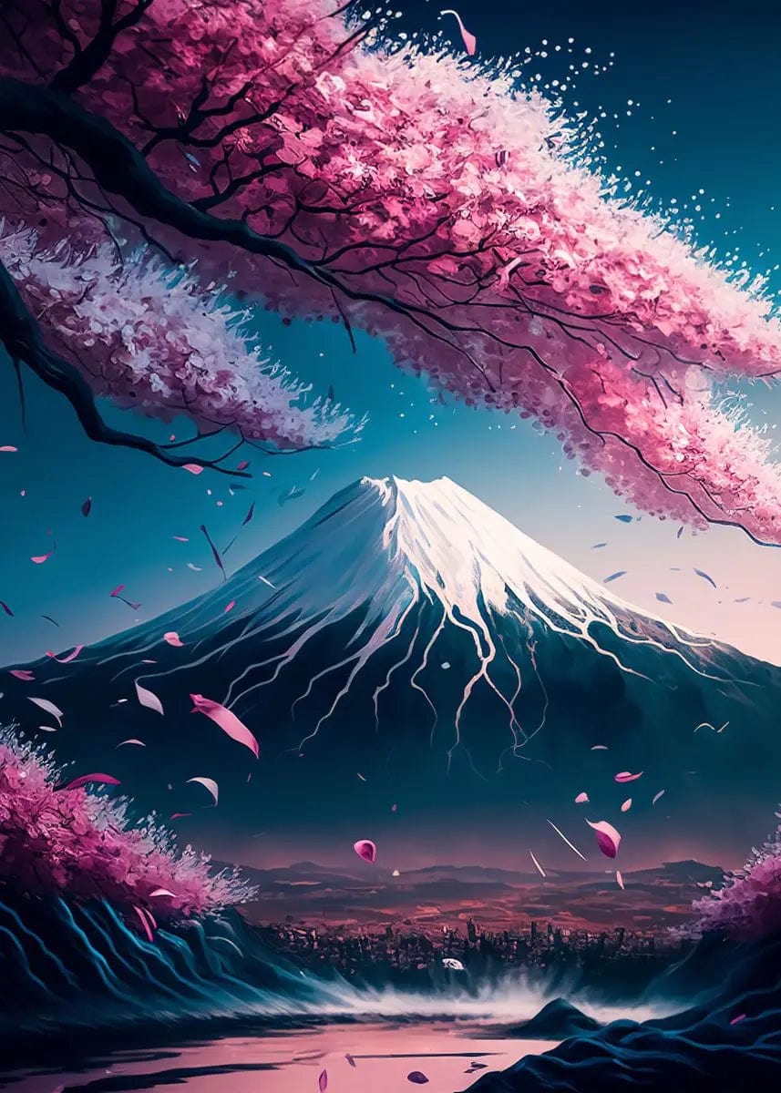 Canvanation 40X60cm / 17 Affiche Japonais Mural Moderne Sakura Et Mont Fuji
