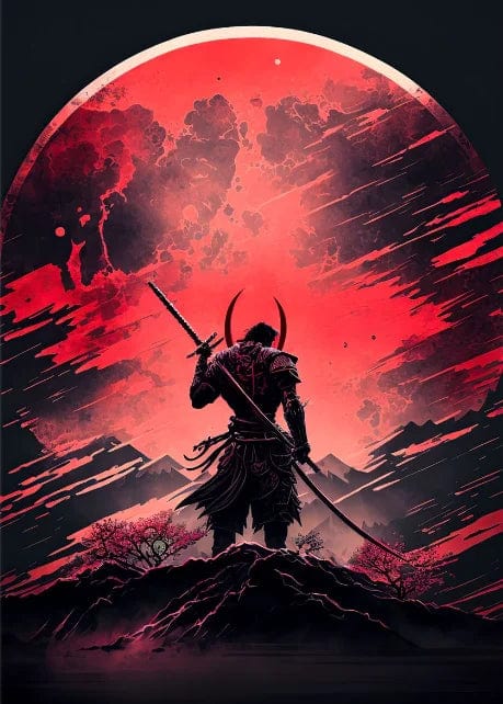Canvanation Yellow / 55x80cm Affiche Japonais Samurai Sakura Guerrier Coucher De Soleil