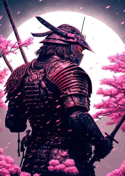 Canvanation Pink / 55x80cm Affiche Japonais Samurai Sakura Guerrier Coucher De Soleil