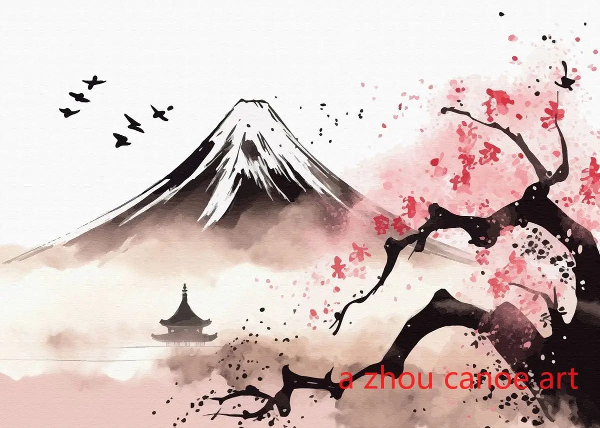Canvanation 8 / 40X60cm Affiche Japonais Paysage Chinois Couple Oiseaux Forêt Montagne Rivière Poisson Carpe Koi