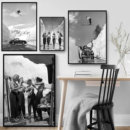 Canvanation Poster Ski Vintage Noir Et Blanc