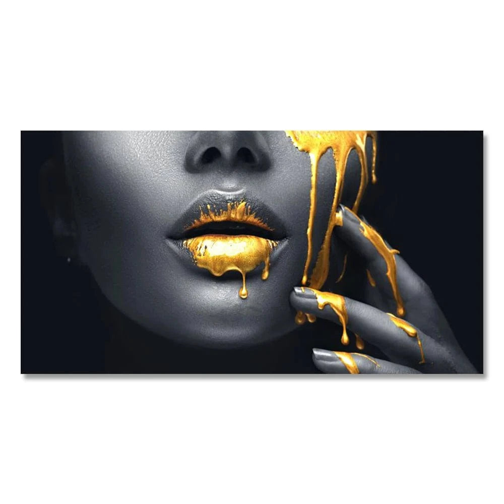 Canvanation Style 1 / 50x100 cm Affiche Femme Lèvre Doré