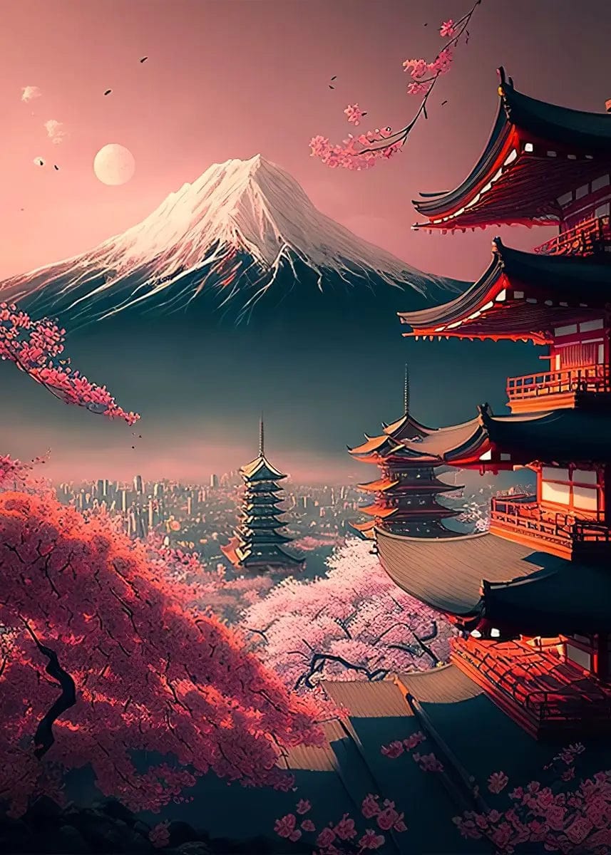 Canvanation 40X60cm / 15 Affiche Japonais Mural Moderne Sakura Et Mont Fuji