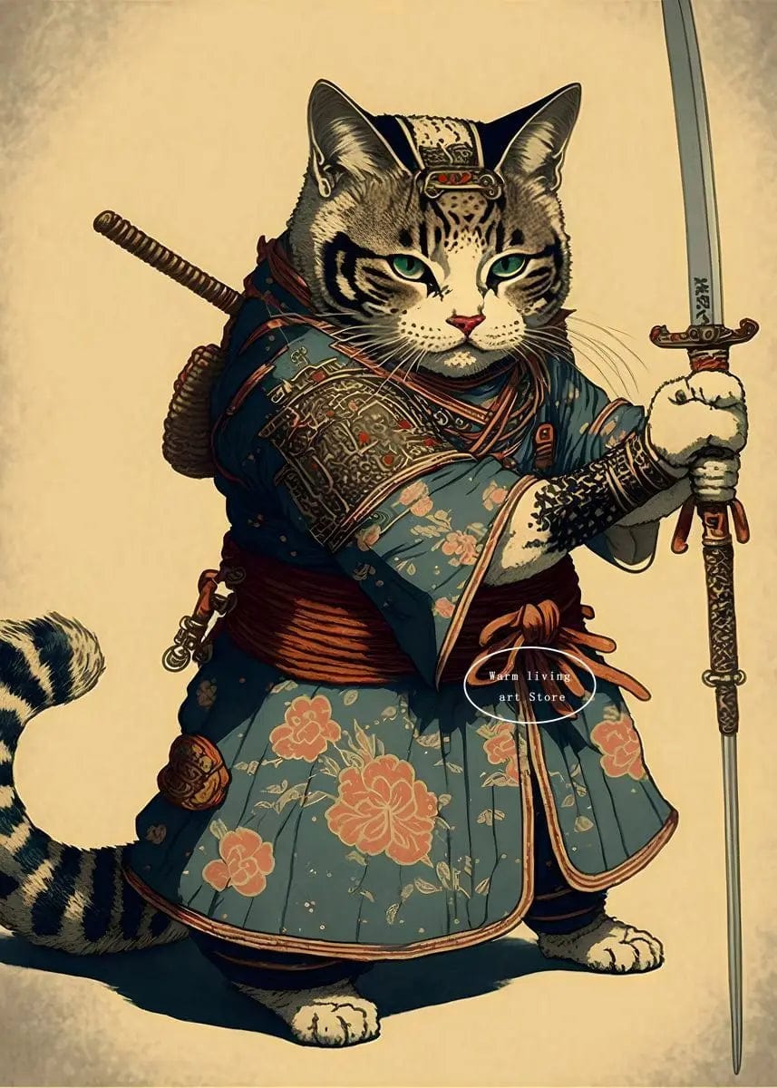 Canvanation 50X70cm / 13 Affiche Japonais Chat Samurai Katana Sakura