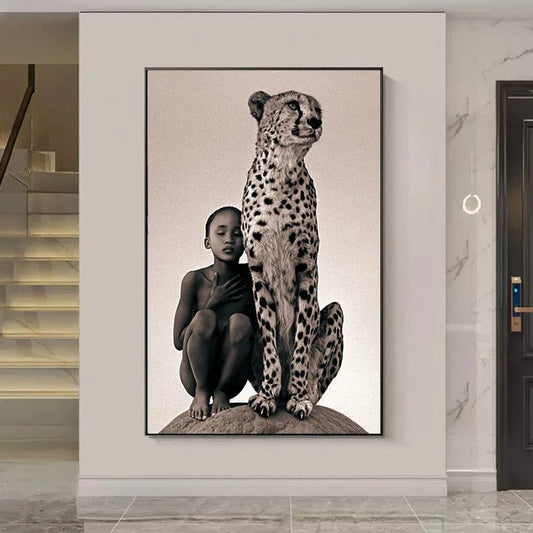 Canvanation Affiche Moderne Africaine Garçon Et Guépard
