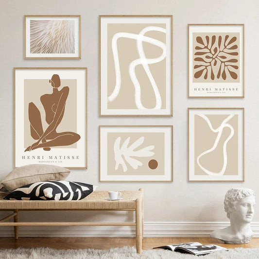 Canvanation Affiche Boho Abstrait Matisse Beige Blanc