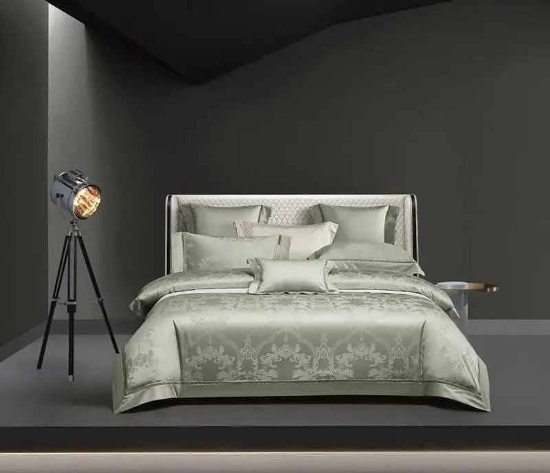 Canvanation 5 / Famille 150 x 210 cm 8Pcs / Ensemble de literie IVANA - Drap Housse + Housse De Couette + Oreiller en coton égyptien de luxe Bleu Gris