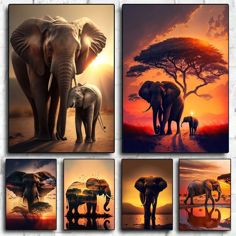 Canvanation Affiche Abstrait Elephant Coucher De Soleil