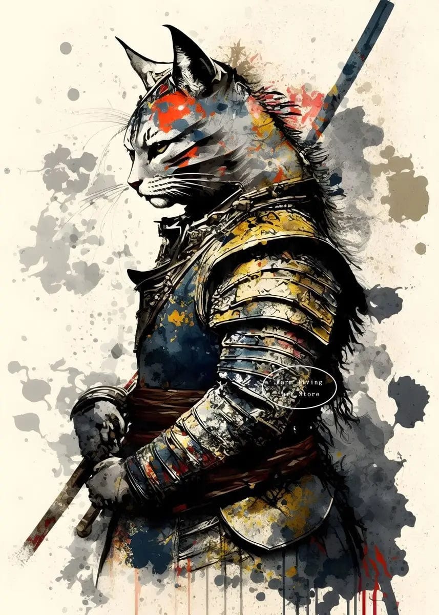 Canvanation 50X70cm / 21 Affiche Japonais Chat Samurai Katana Sakura