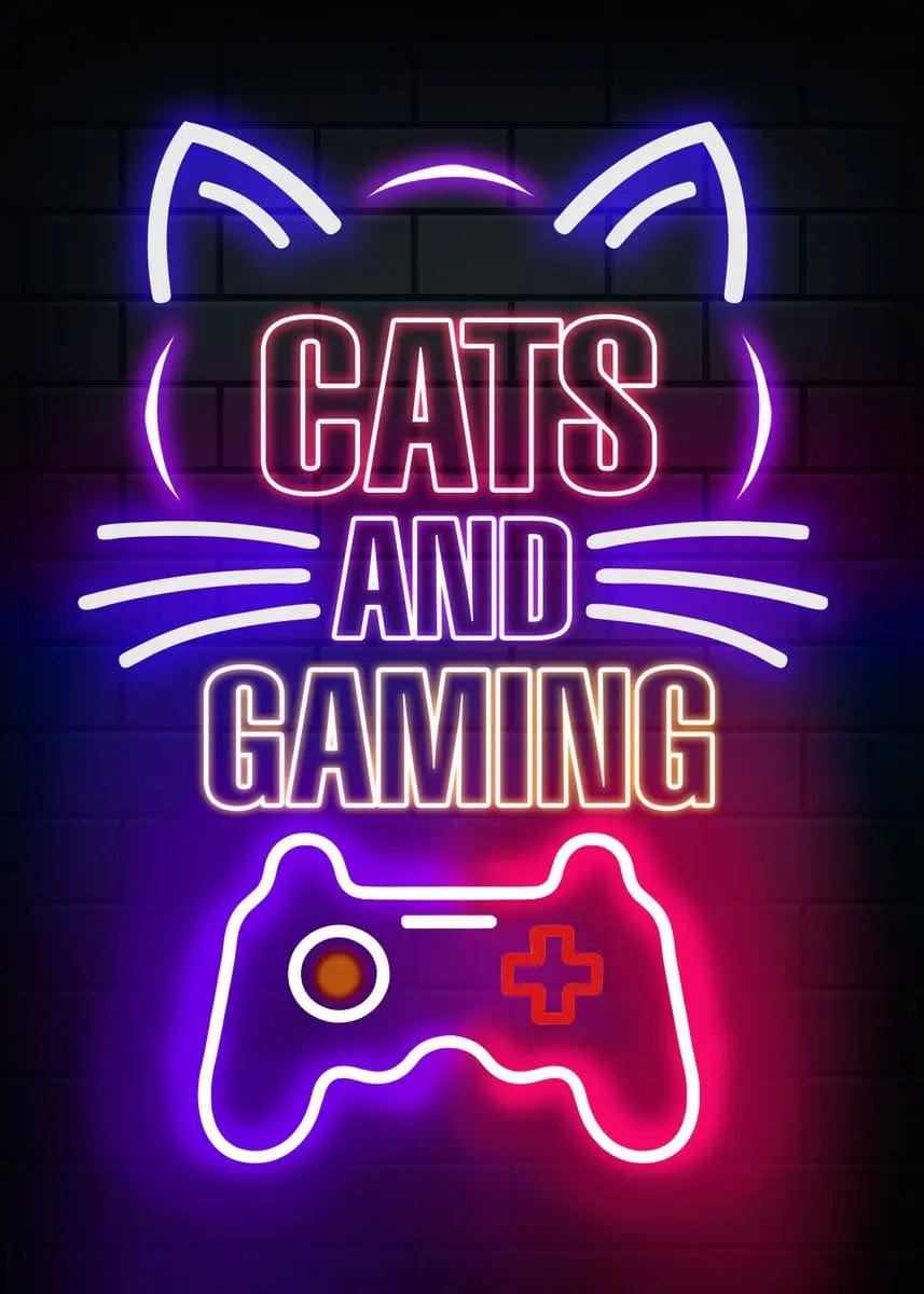 Canvanation A / 20X30cm Affiche Chat Neon Chambre Gaming