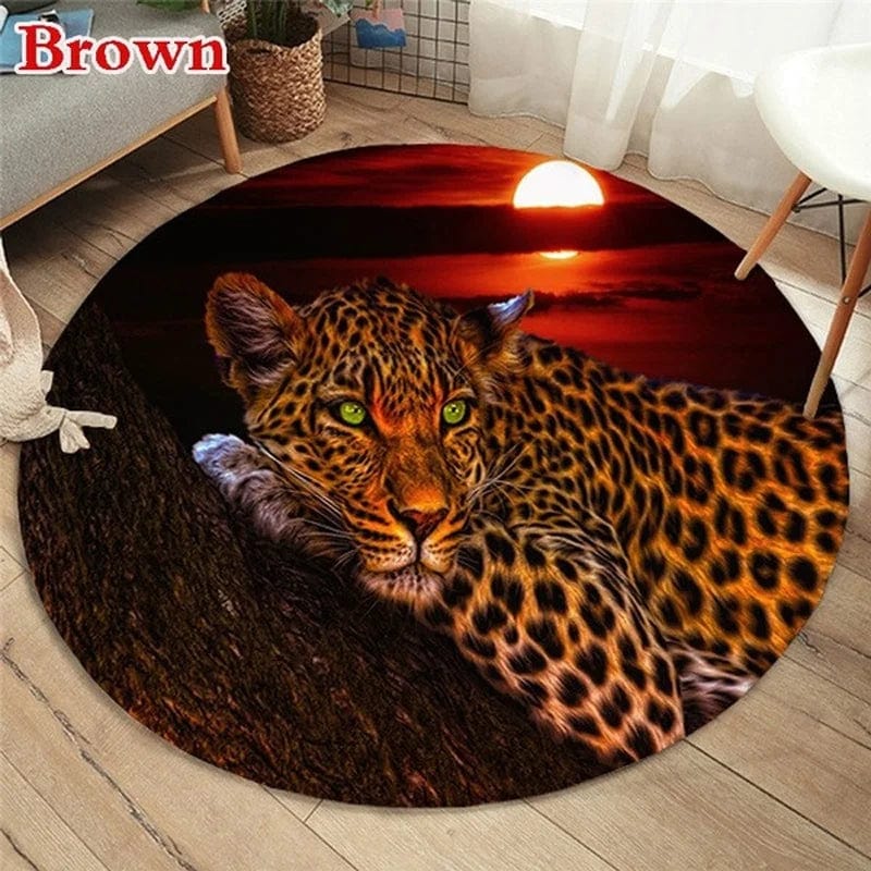 Canvanation 5 / 140 Cm Tapis De Chambre Lion, Leopard Rond