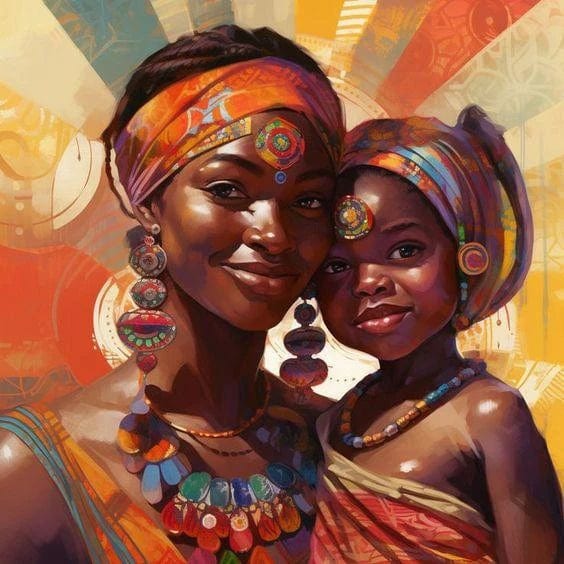 Canvanation 4 / 50x50cm Affiche Africain Femmes Et Enfants