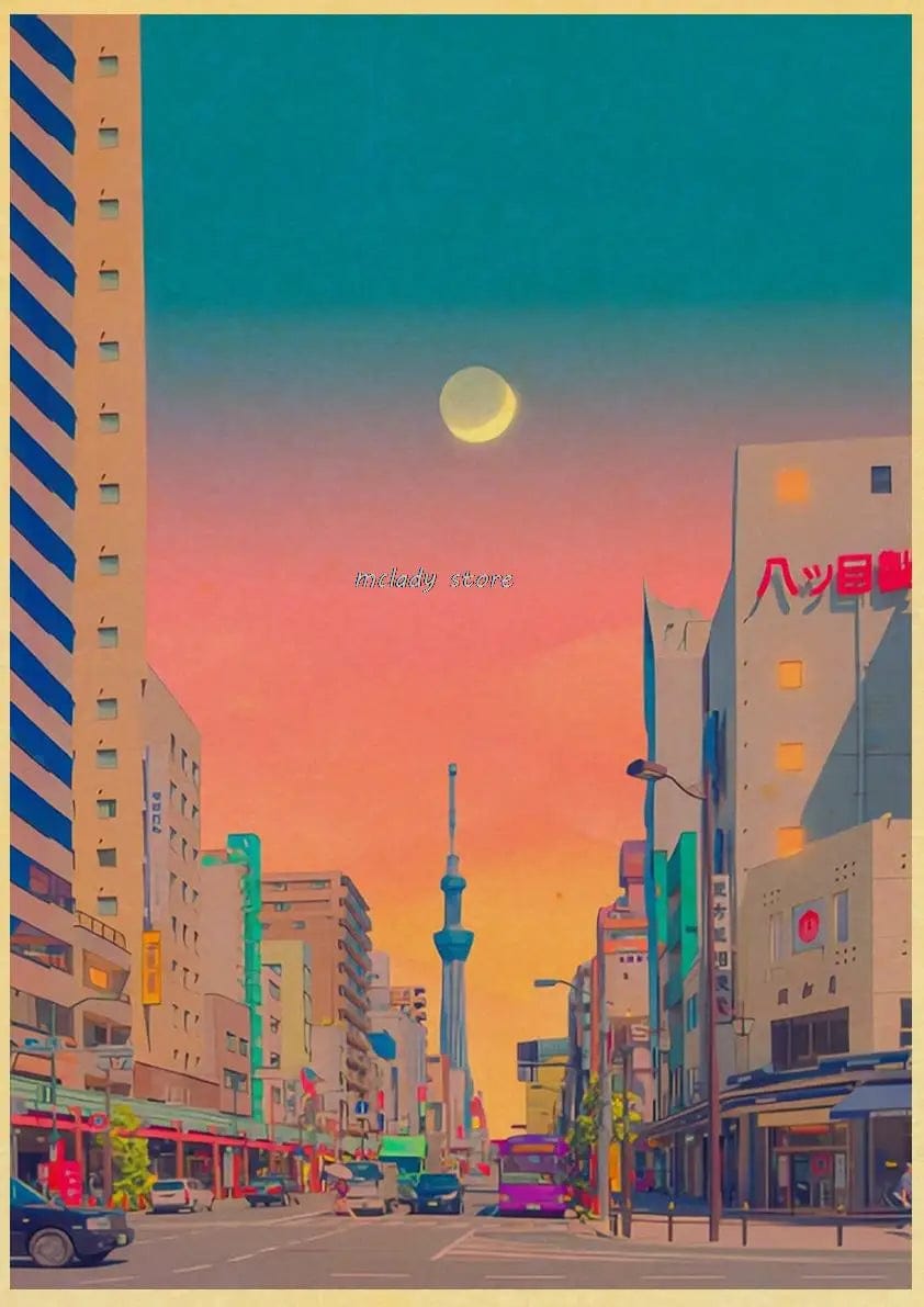 Canvanation L212 23 / 30X21CM Poster Ville Vintage Japon Ville De Nuit