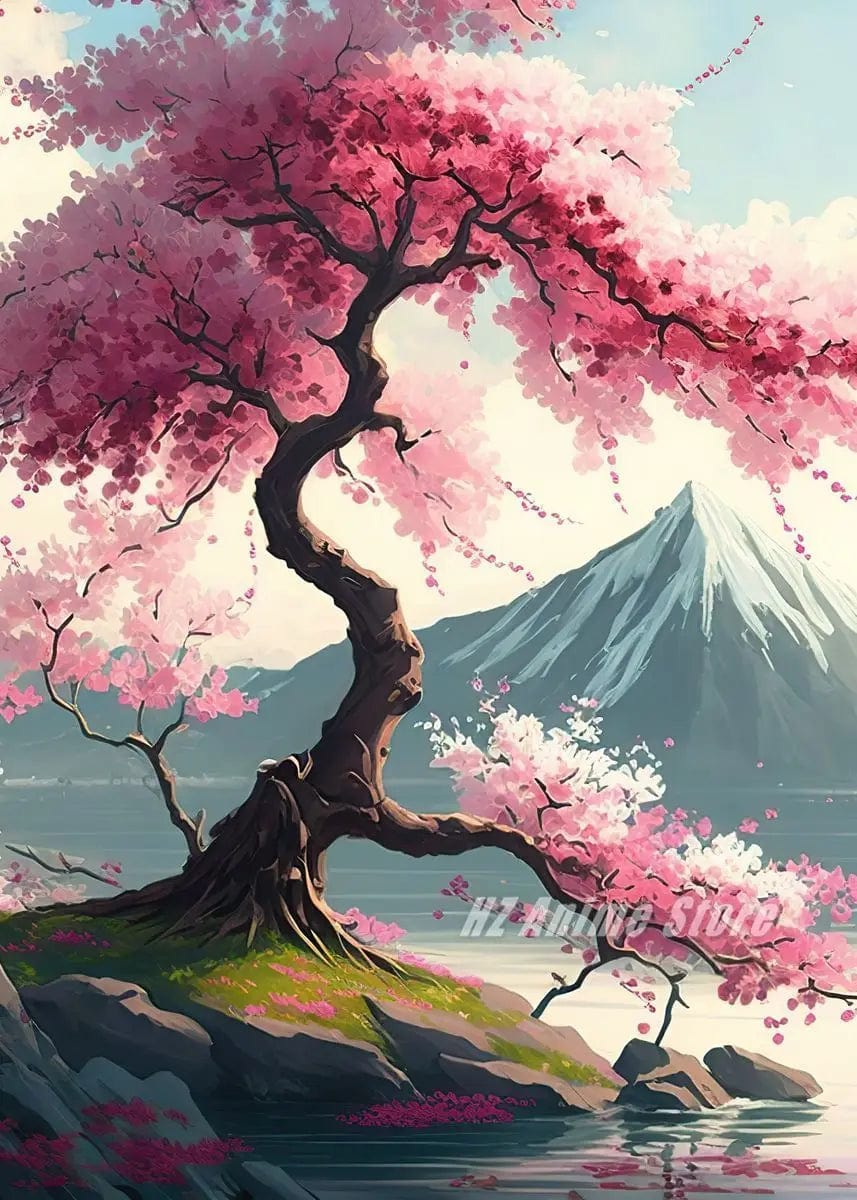 Canvanation 17 / 50X70cm Affiche Japonais Cerisier en fleur Sakura Lac Temple Japon