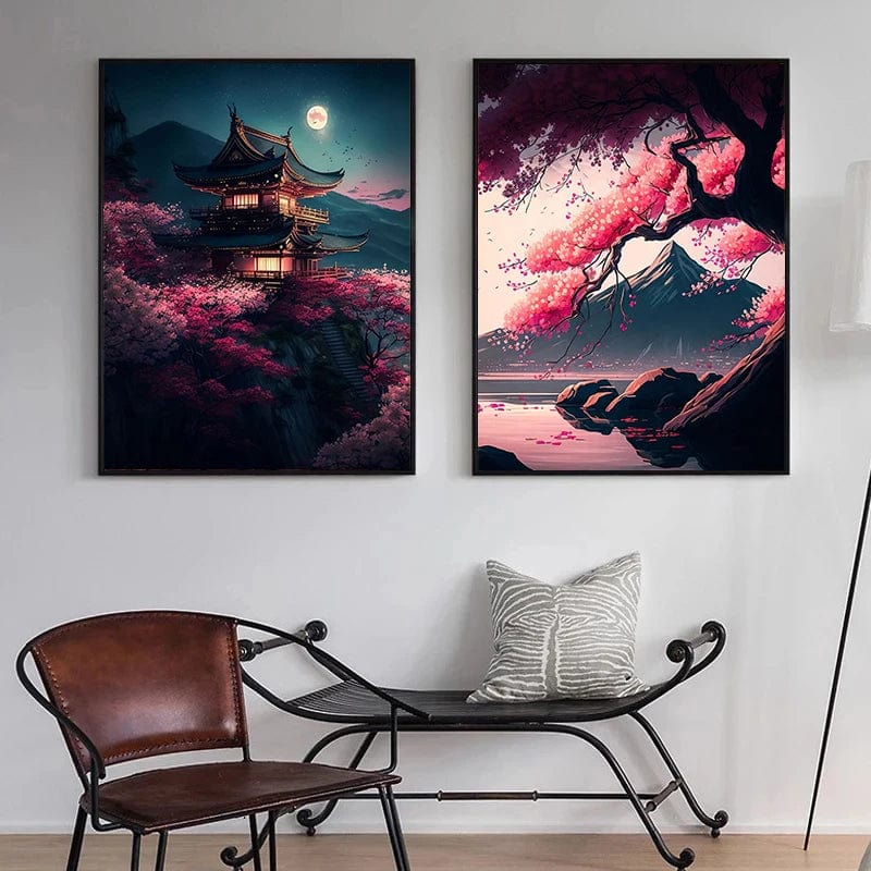 Canvanation Affiche Japonais Mural Moderne Sakura Et Mont Fuji