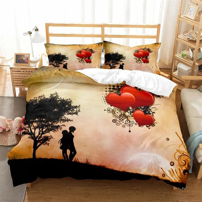 Canvanation Housse De Couette + Taies D'Oreillers - 3D Coeur