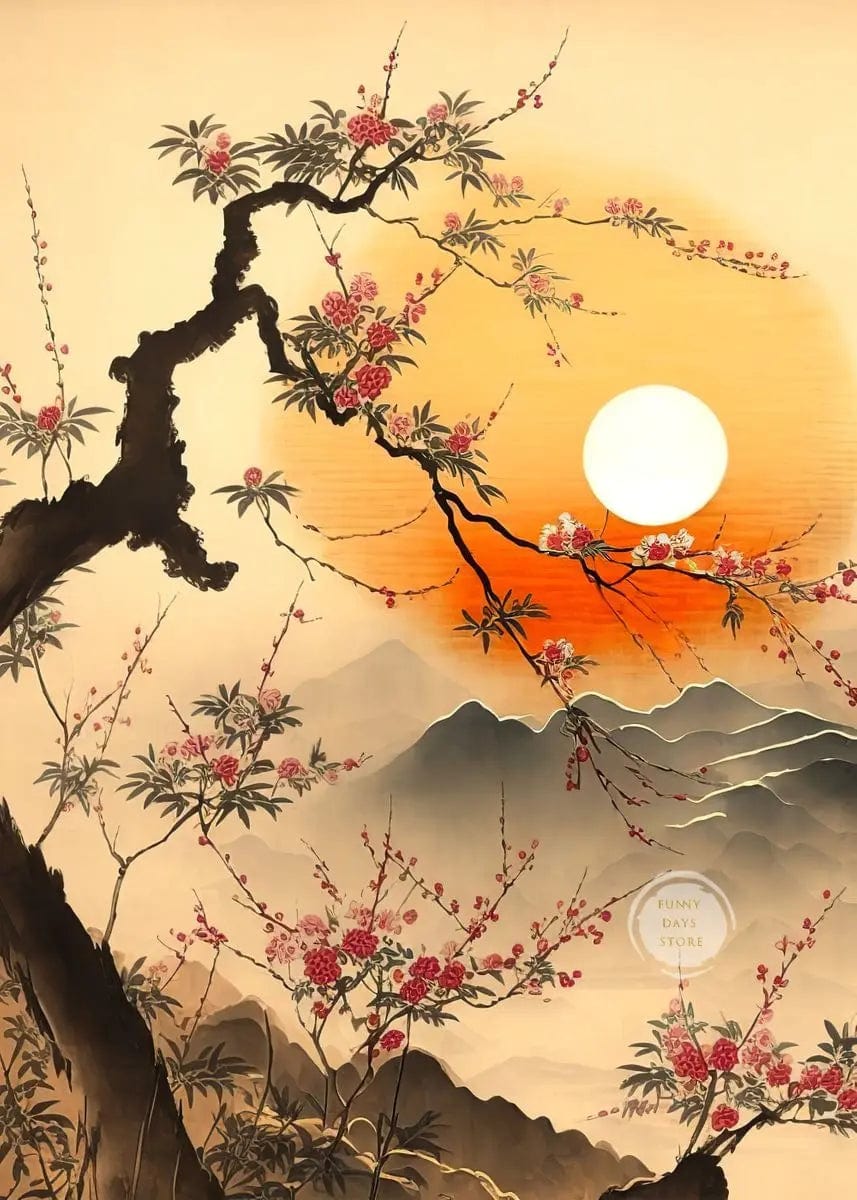 Canvanation 50X70cm / 8 Affiche Japonais Cerisiers En Fleurs Sakura Temple Japon Paysages Mont Fuji